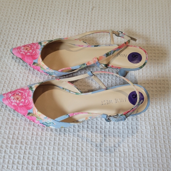 Nine West Floral Slingback Heels - Pink and Blue - Picture 4 of 9